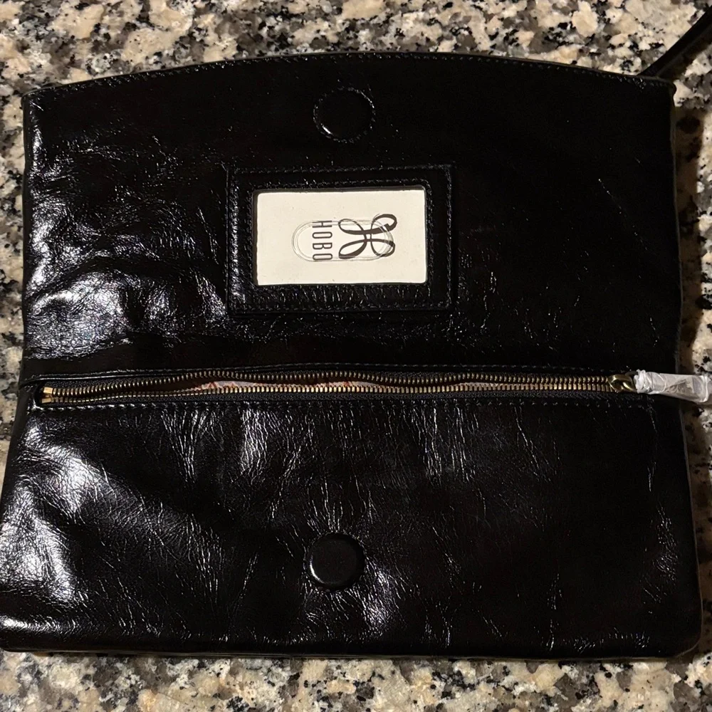 NWT HOBO Zeal Clutch Black Leather with Studded Detail